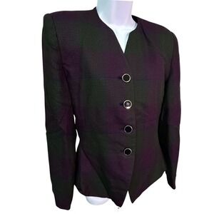 Plaid Plum/Green Womens 4 Power Jacket 4 Houndstooth‎ Button Front Fitted
